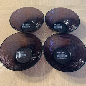 4 New Bormioli Rocco Palatina Hammered Purple Amethyst Cereal Soup Bowls 5 1/2”